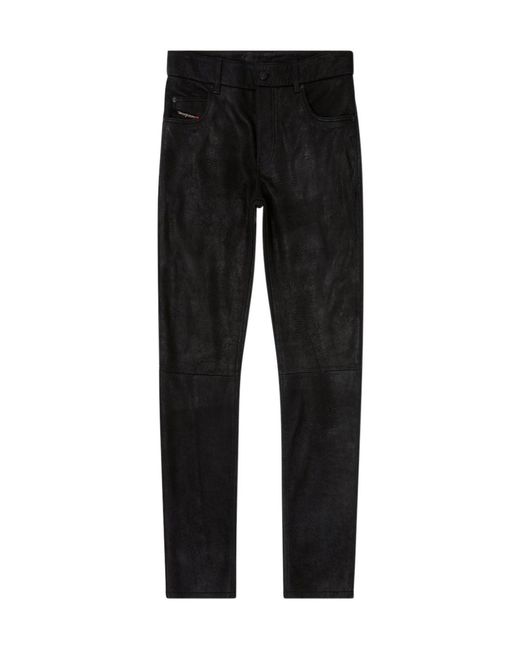 DIESEL Black Five-Pocket Leather Trousers for men