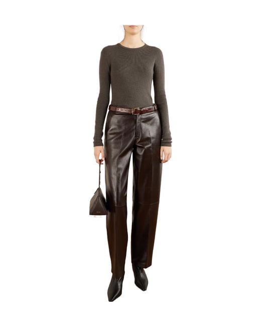 Arma Brown Palermo Leather Straight-Leg Pants