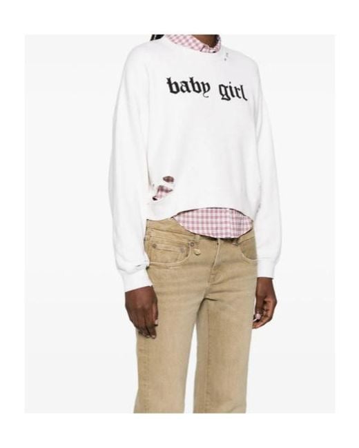 R13 White Baby Girl Distressed Sweatshirt