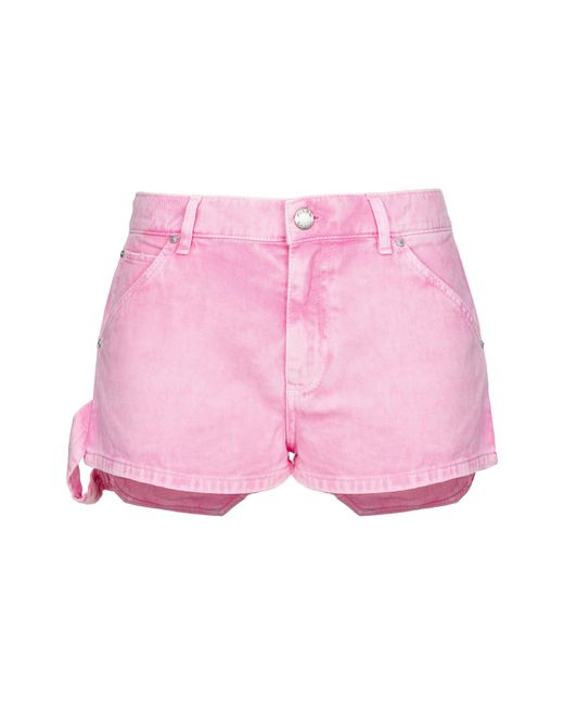 Pinko Pink Logo Patch Denim Shorts