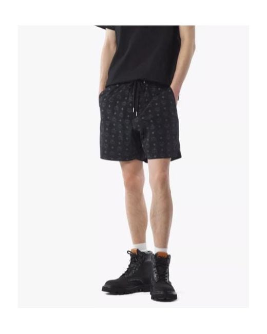 MCM Black Monogram Print Shorts for men