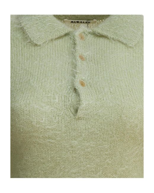 Auralee Green Long-Sleeve Wool-Blend Knitted Polo Shirt