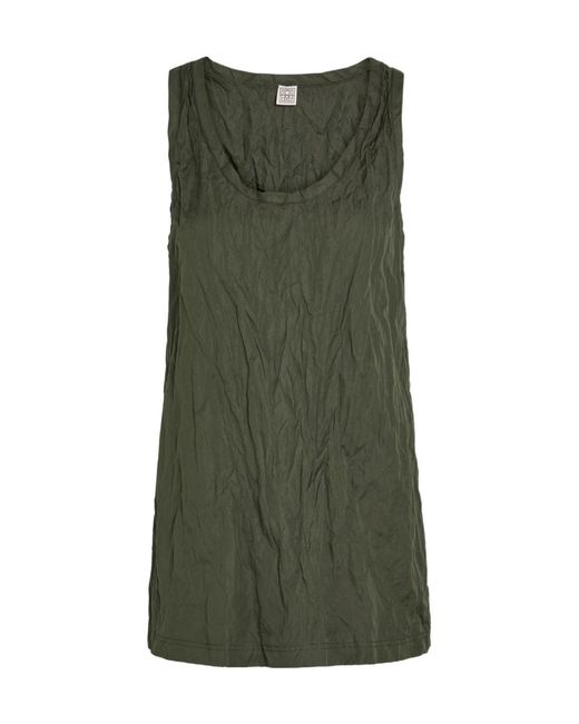 Totême Green Crinkled Cotton-Blend Poplin Tank Top