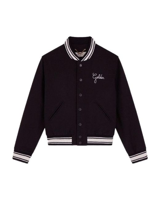 Golden Goose Deluxe Brand Blue Logo Embroidered Striped Baseball Jacket