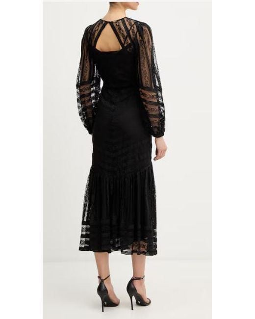 Twinset Black Lace-Panelled Ruffled Midi Dress
