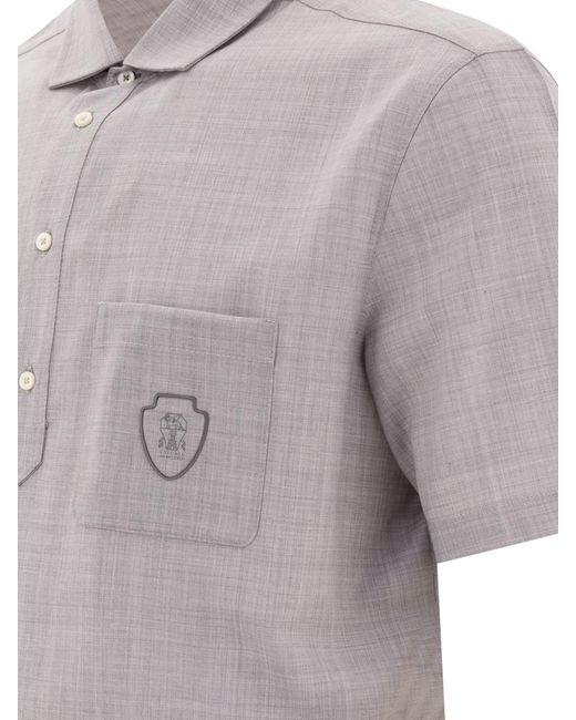 Brunello Cucinelli Gray Logo Detailed Short Sleeved Polo Shirt for men