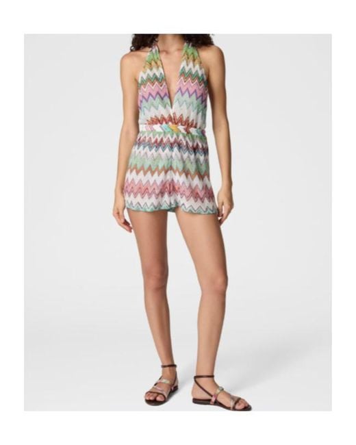 Missoni White Chevron Plunge Short Jumpsuit