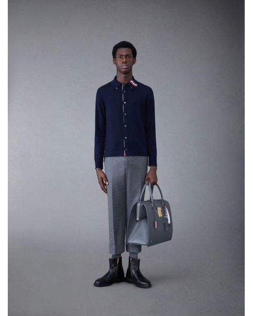 Thom Browne Blue Contrasting Stripe-Trim Knit Cardigan for men