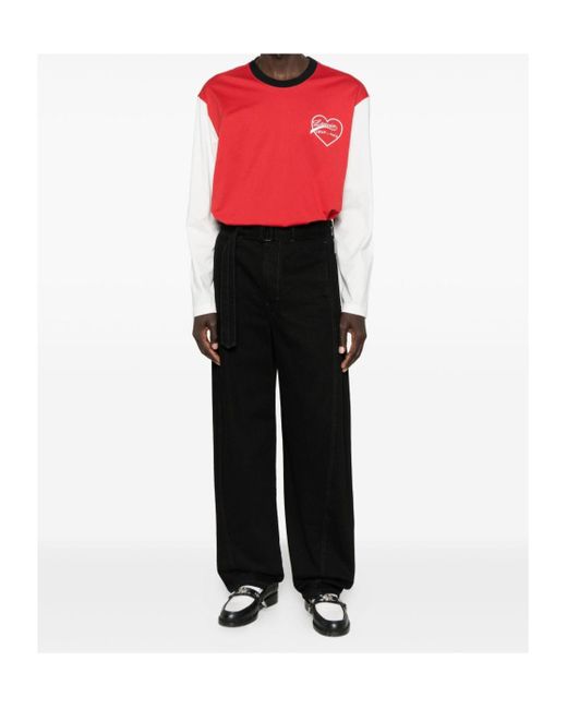 Lanvin Red Long-Sleeved Cotton T-Shirt With Heart-Shaped Logo for men