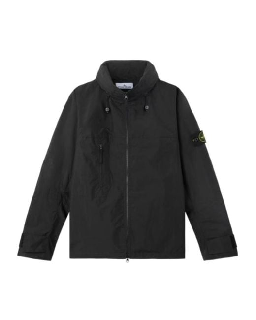 Stone Island Black Stand Collar Jacket With Ventilation Flaps for men