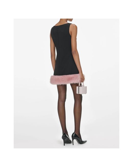 Self-Portrait Black Crepe Fur Hem Mini Dress