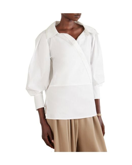 Altuzarra White Arthur Wrap-Effect Cotton-Blend Poplin Blouse