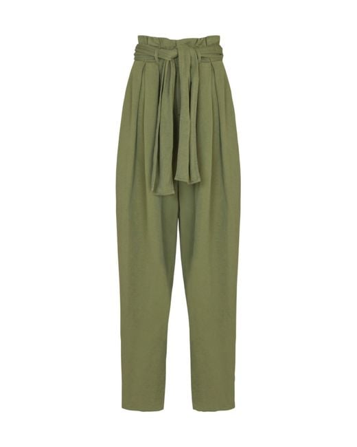 Balmain Green High-Waist Belted Wide-Leg Pants