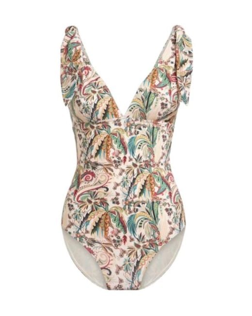 Etro White One-Piece Swimsuit With Paisley Foliage Motif