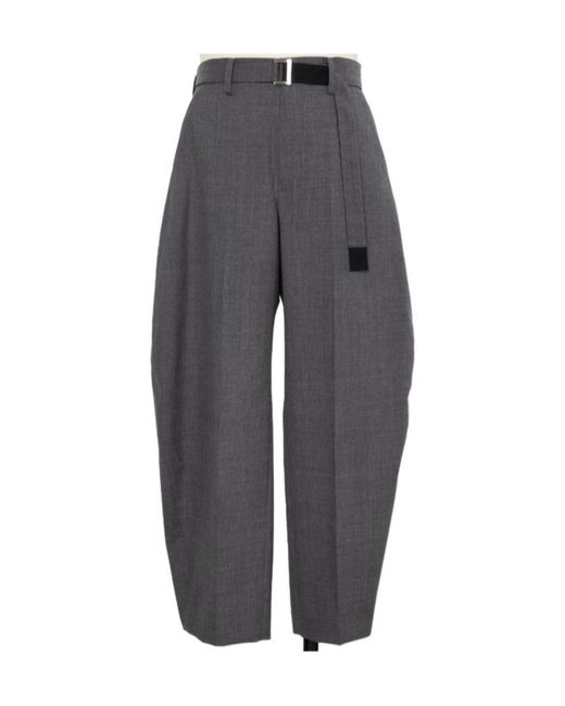 Sacai Gray Pleated Belted Pants for men