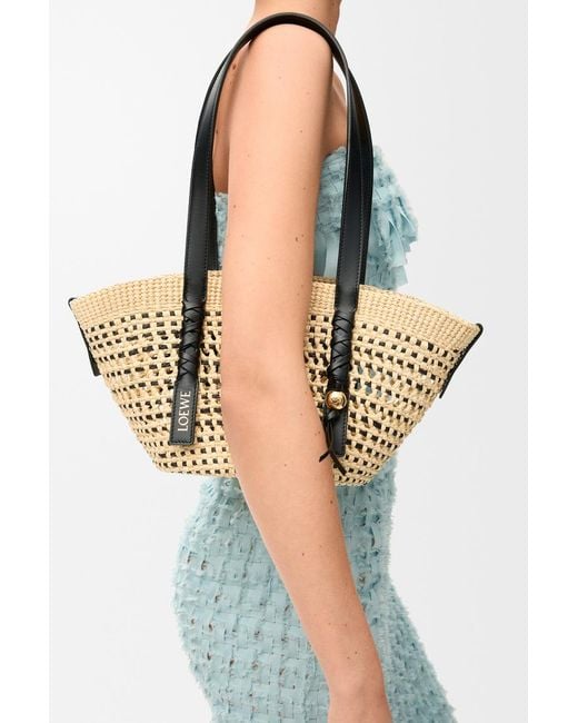 Loewe Metallic X Paula's Ibiza Small Woven Basket Made Of Iraca Palm And Calfskin