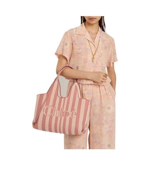 Chloé Pink Striped Canvas Tote Bag