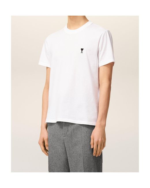AMI White Ami Logo Embroidered Crewneck T-Shirt for men