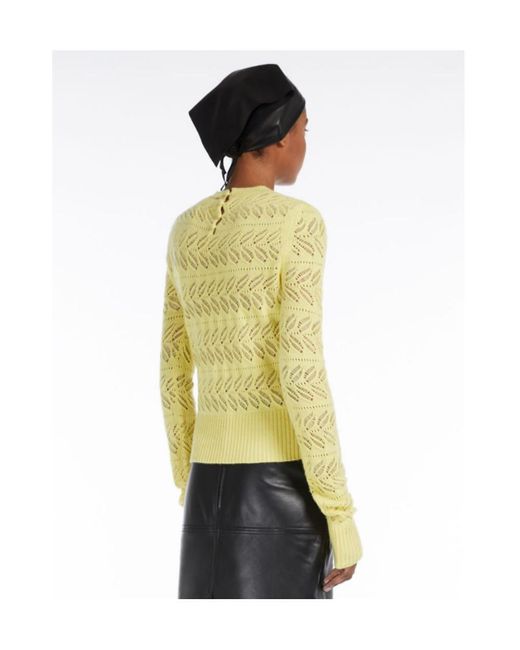 Sportmax Yellow Perforated Crewneck Knitted Jumper