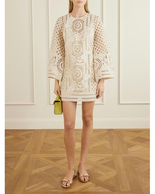 Zimmermann Natural Indra Broderie Anglaise Cotton Mini Dress