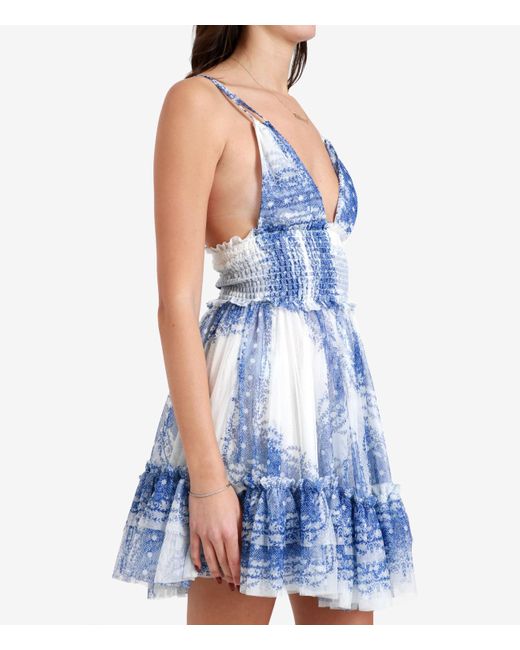 Philosophy Di Lorenzo Serafini Blue Abstract Pattern Dress