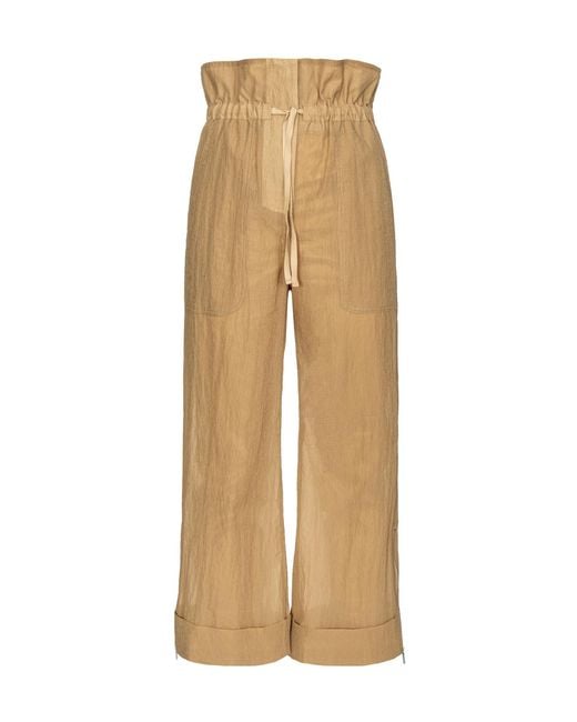 Pinko Natural Ruffled Waist Wide Leg Trousers