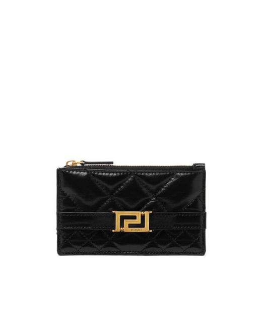 Versace Black Greca Goddess Quilted Zipped Card Holder