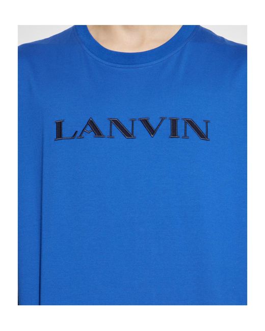 Lanvin Blue Logo Embroidered Crewneck T-Shirt for men