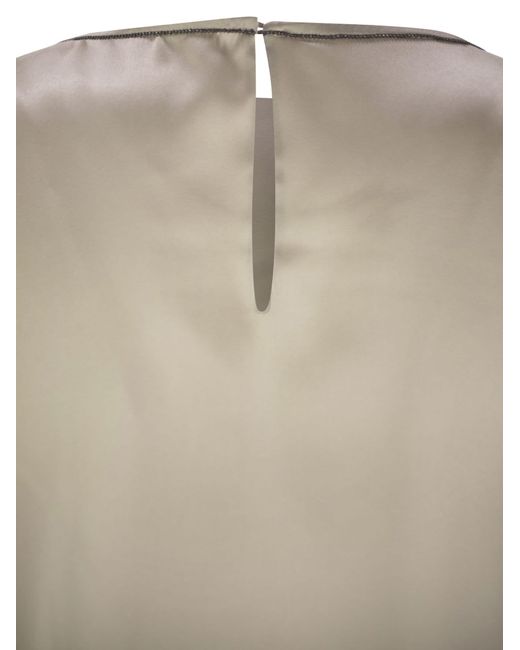 Brunello Cucinelli Natural Stretch Silk Satin Top With Jewellery