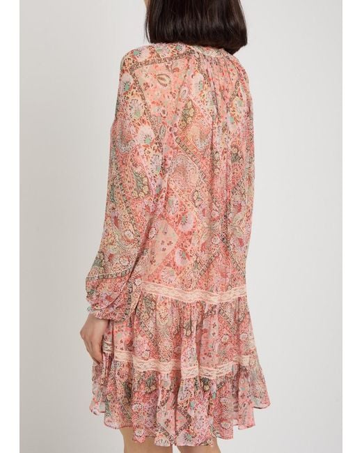 Rixo Pink Patterned Georgette Mini Dress