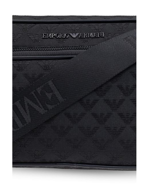 Emporio Armani Black Logo Jacquard Zip-Up Shoulder Bag for men