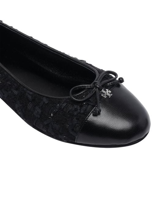 Tory Burch Black Bow Detailed Cap-Toe Ballet Flats