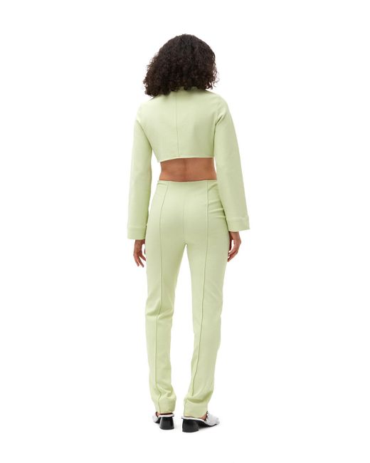 Ganni White Stretch Suiting Cropped Blouse