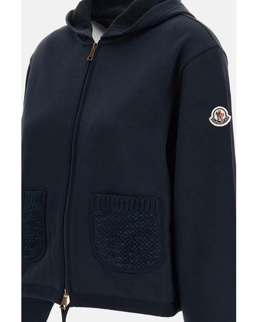 Moncler Blue Logo Patch Zip-Up Cardigan