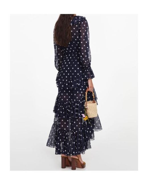 Self-Portrait Blue Polka Dot Georgette Ruffled Maxi Dress