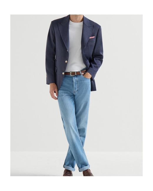 Brunello Cucinelli Blue Peak-Lapels Blazer for men