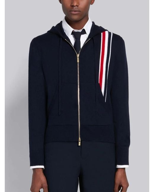 Thom Browne Blue Intarsia Stripe Hoodie for men