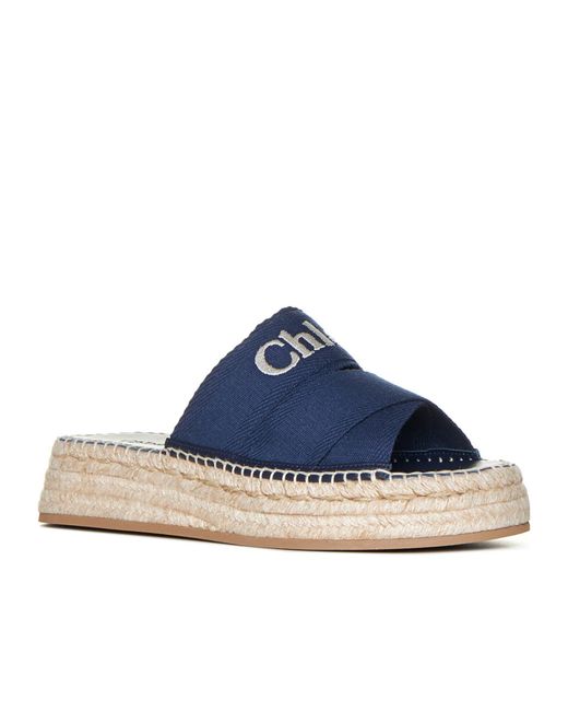 Chloé Blue Chloé Mila Logo Embroidered Sandals