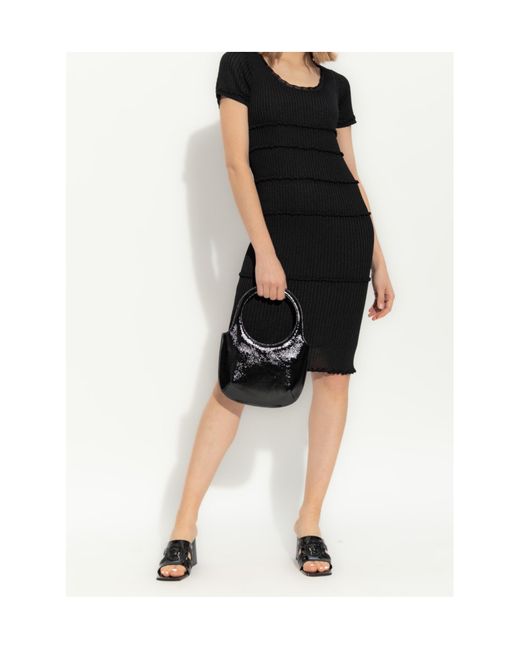 DSquared² Black Short-Sleeved Midi Ribbed Dress