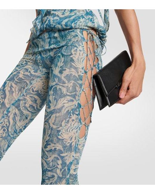 KNWLS Blue Printed Low-Rise Silk-Blend Pants