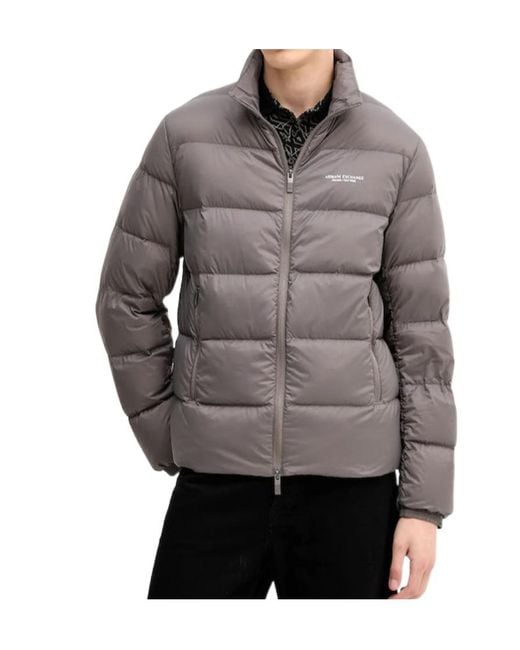 ARMANI EXCHANGE Gray Long-Sleeved Zip-Up Down Jacket for men