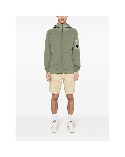 C P Company Green Lens Detailed Hooded Zip-Up Cardigan for men