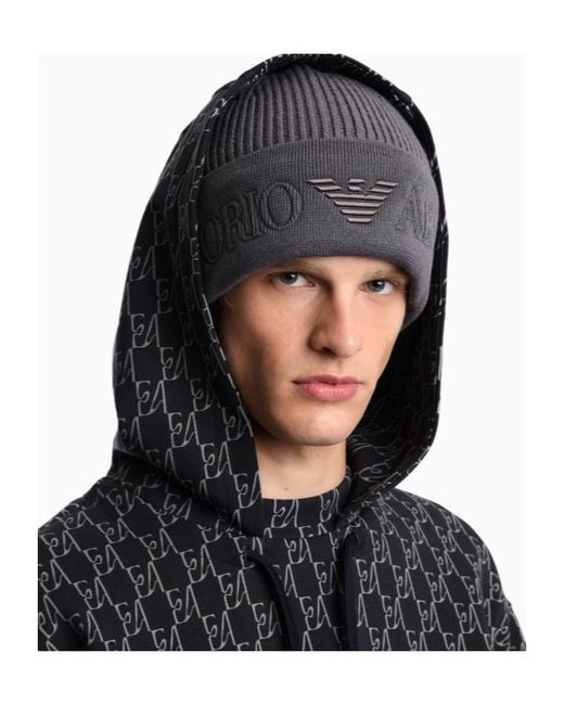 Emporio Armani Blue Beanie Hat for men