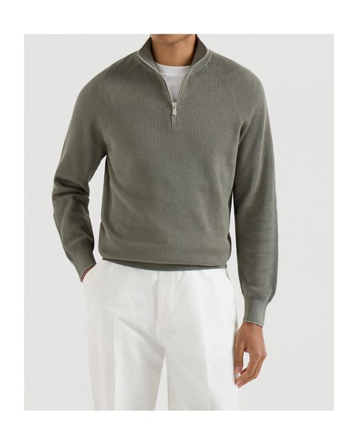 Brunello Cucinelli Green High Neck Knitted Jumper for men