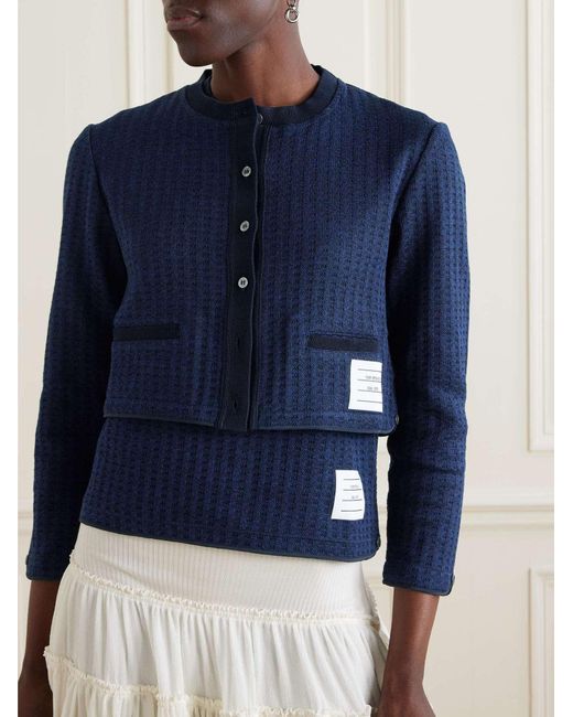 Thom Browne Blue Signature 4-Bar Cropped Cardigan