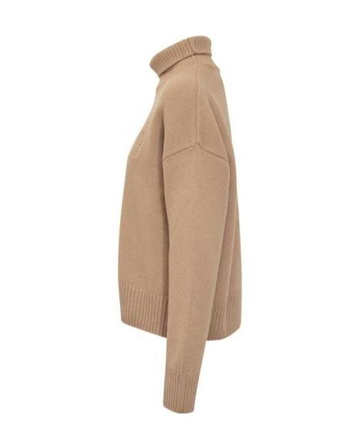 AMI Natural Logo Embroidered Turtleneck Jumper