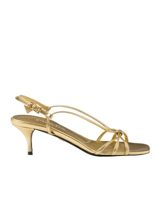 Prada Metallic Square-Toe Sandals