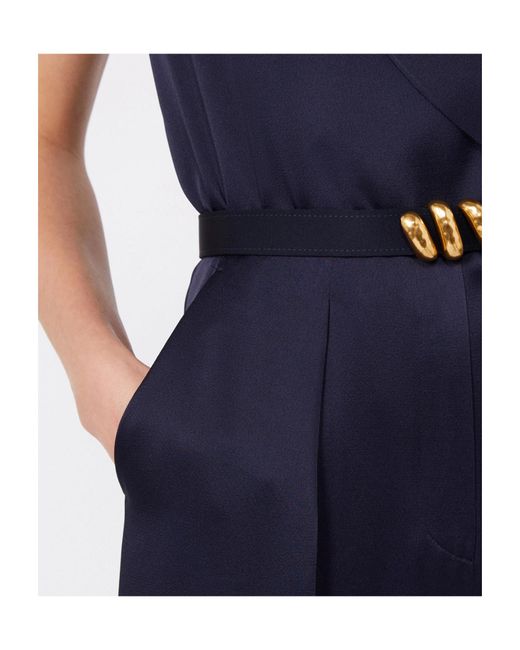 Max Mara Blue Envers Satin Tuxedo Jumpsuit