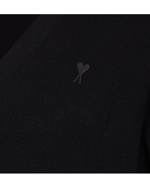 AMI Black Logo Embroidered V-Neck Cardigan for men