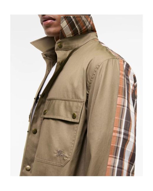 Burberry Green Tropical Gabardine And Check Shirt for men